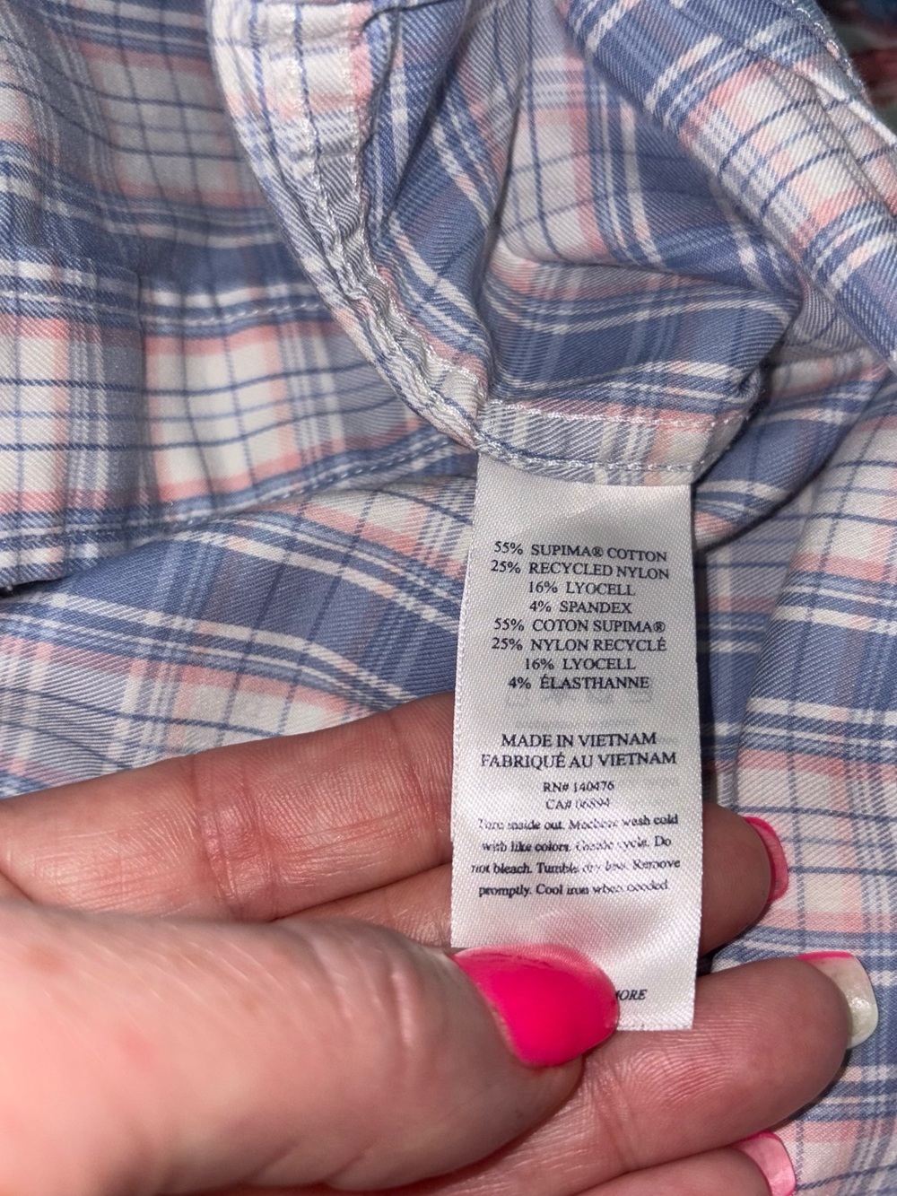Faherty Movement Plaid Button Down Shirt Large Blue Pink Supima Cotton Stretch - Picture 5 of 6